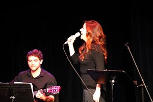 Paula Monsalve singer songwriter performing at the Arts Place in Portland, Indiana from Linares Chile