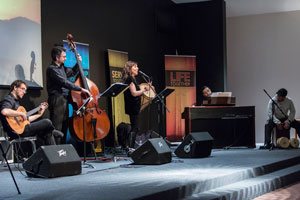 Paula Monsalve singer songwriter performing at the Lighthouse Church in Hartford City, Indiana from Linares Chile