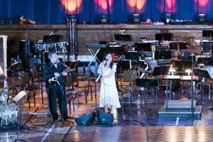 Paula Monsalve singer songwriter performing at the Marion Philharmonic Orchestra in Marion, Indiana from Linares Chile